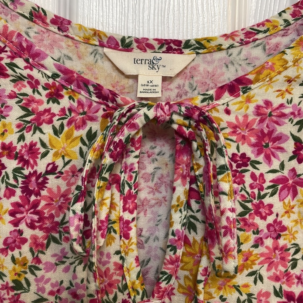 Terra & Sky Pink and Yellow Floral Blouse